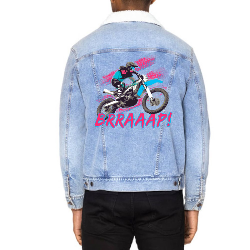 Brraaap Funny Dirt Bike Motocross Graphic Boys Kid Unisex Sherpa-lined Denim Jacket | Artistshot