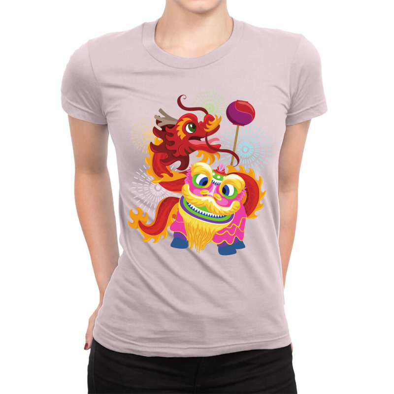 Lion And Dragon Dance Ladies Fitted T-Shirt by akinwanaroa4 | Artistshot