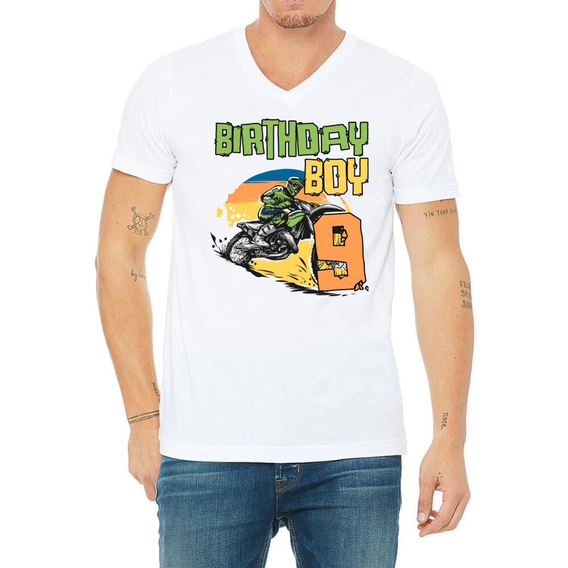 9 Year Old Dirt Bike Birthday Party Motocross Mx 9 V-neck Tee | Artistshot