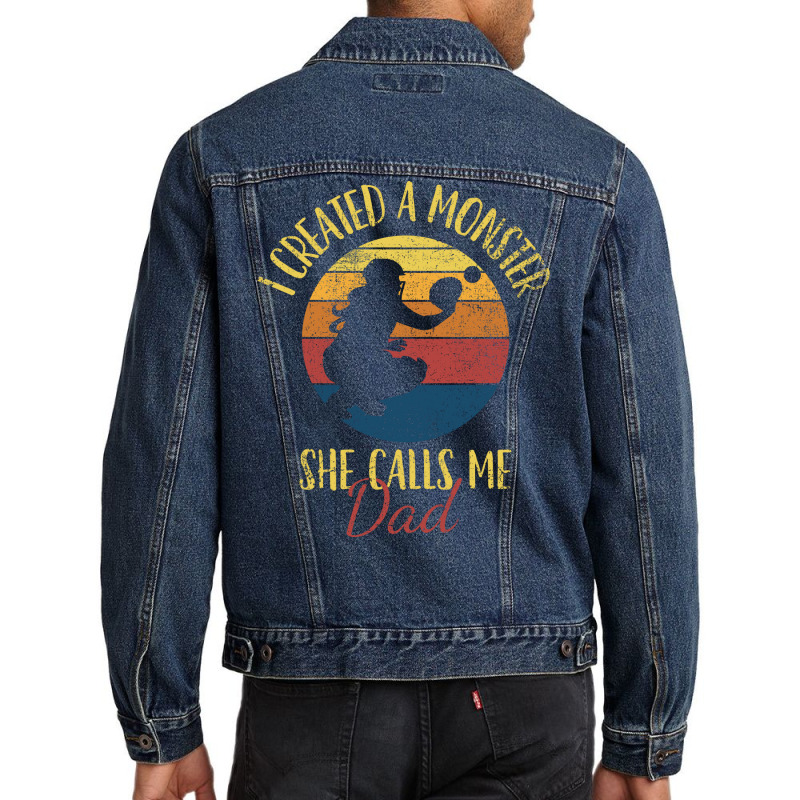 Softball Dad Fathers Day Vintage Boy Men Denim Jacket by azenirlongua | Artistshot