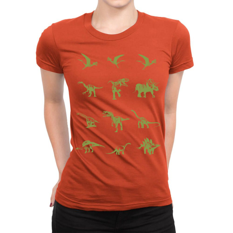 Different Types Of Dinosaurs 70s Ladies Fitted T-Shirt by dhurwechorrix | Artistshot