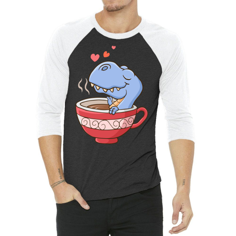 Cute Dinosaur Drinking Coffee Dinosaur Lover Costu 3/4 Sleeve Shirt | Artistshot