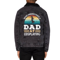 Funny Dad At Cosplaying Fathers Day Gift Men Green Unisex Sherpa-lined Denim Jacket | Artistshot