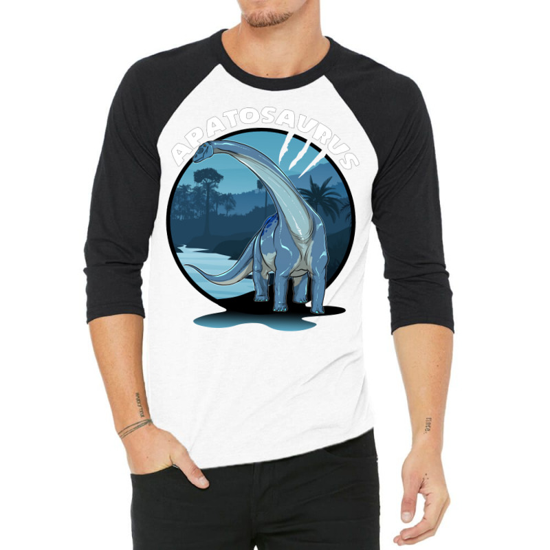 Apatosaurus Dinosaur Design With Background 70s 3/4 Sleeve Shirt | Artistshot