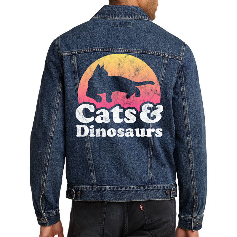 Cats And Dinosaurs Gift For Men Women Kids Red Men Denim Jacket | Artistshot