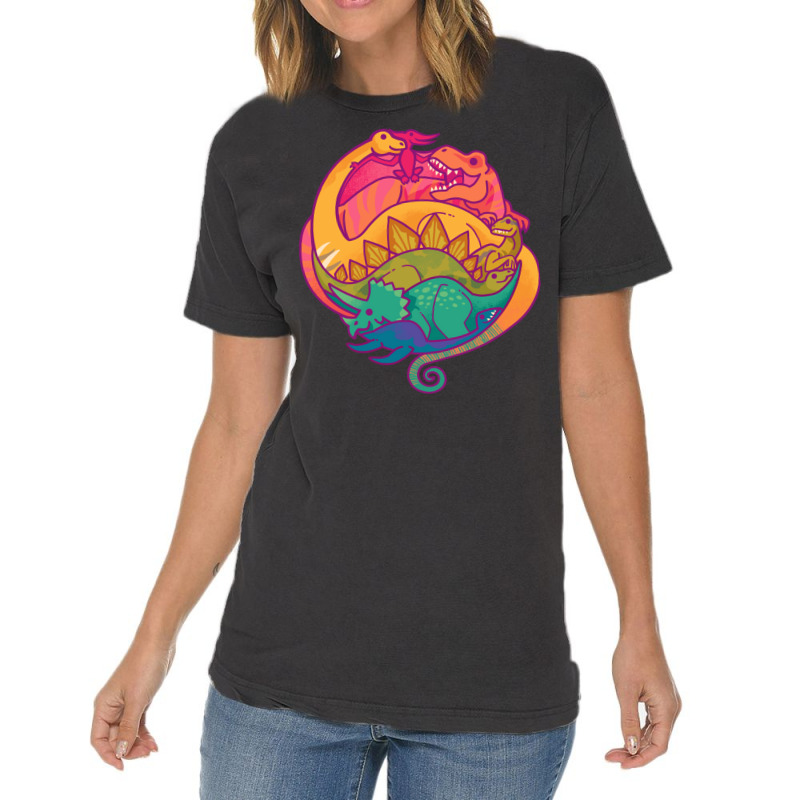 Dino Rainbow Girl Vintage T-shirt | Artistshot