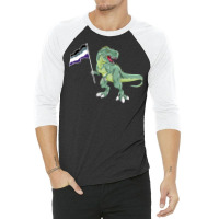 Funny Dinosaur Flag Asexual Pride Lgbt Gift Girl 3/4 Sleeve Shirt | Artistshot