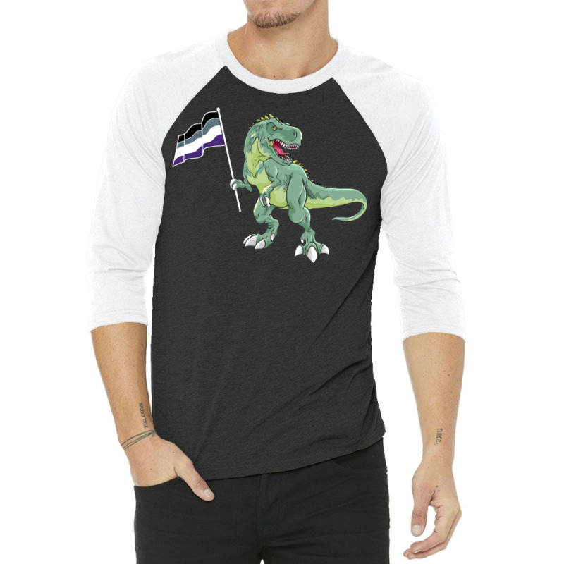 Funny Dinosaur Flag Asexual Pride Lgbt Gift Girl 3/4 Sleeve Shirt | Artistshot