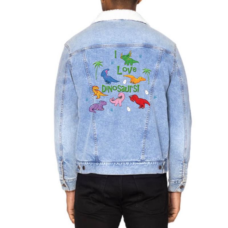 I Love Cute Dinosaurs Hipster Unisex Sherpa-lined Denim Jacket | Artistshot