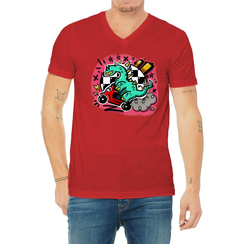 Dino Scoot Blue V-neck Tee | Artistshot