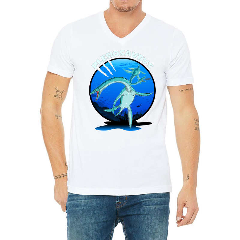 Plesiosaurus Prehistoric With Background Nostalgia V-neck Tee | Artistshot