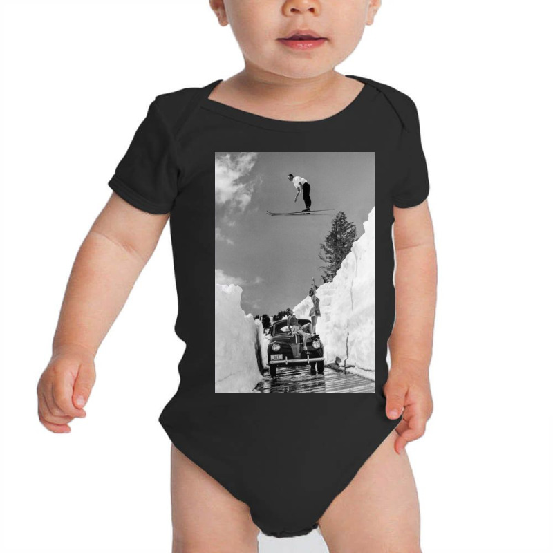 Ski Jump Fly Over Car Portrait Baby Bodysuit by alethafor | Artistshot