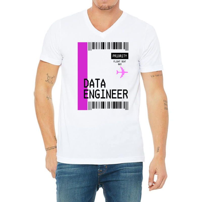 Plane Ticket Pocket Design Data Engineer Retro V-neck Tee | Artistshot