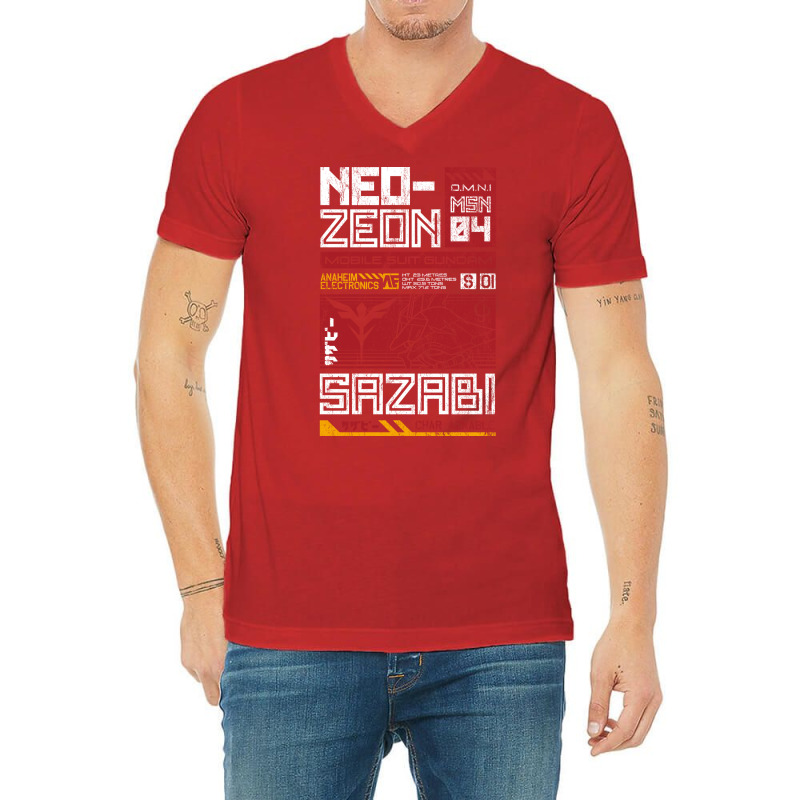 Neo Zeon   Mobile Suit Sazabi   Vintage Distressed V-Neck Tee by xaqaniportv | Artistshot