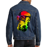 Music Skull   Cool Funny Headphones Dj 1 Men Denim Jacket | Artistshot