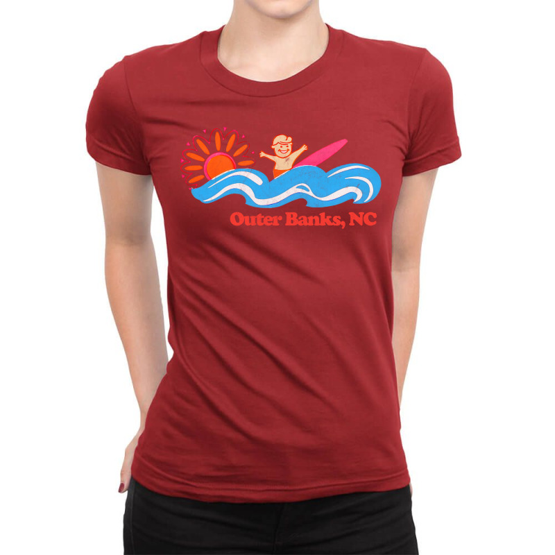 Outer Banks, Nc   Original Retro Style Surf Beach Ladies Fitted T-Shirt by djrissacsw | Artistshot