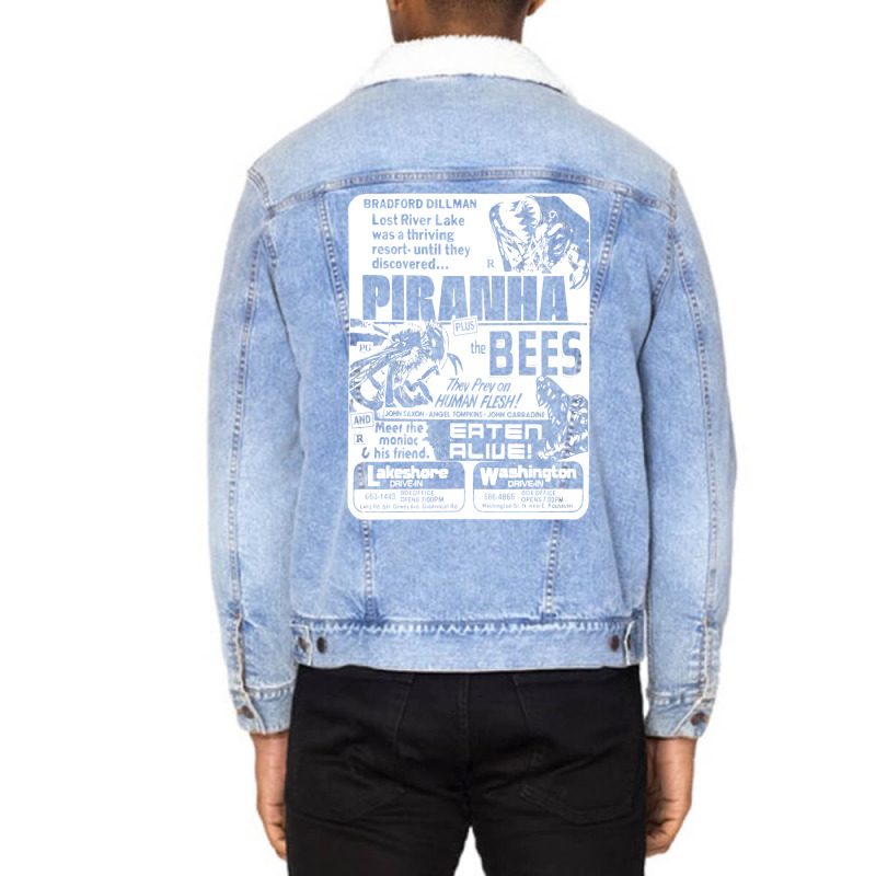 Piranha Plus The Bees    B Movie Cult Film Fan Unisex Sherpa-lined Denim Jacket | Artistshot