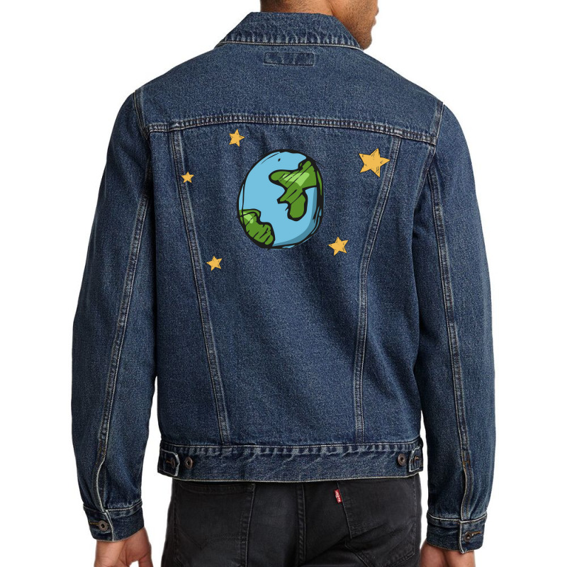 Earth Cartoon Blue Men Denim Jacket by howedatooruu | Artistshot