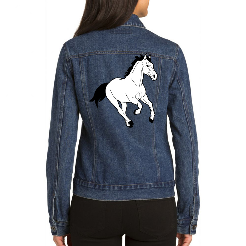 Horse Line Drawing Nature Ladies Denim Jacket by smakmayteo | Artistshot