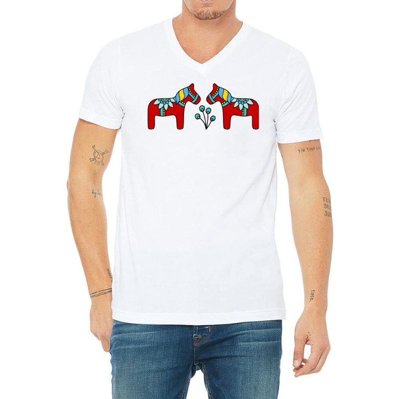 Swedish Dala Horses Vintage V-Neck Tee by wsletiguuri | Artistshot