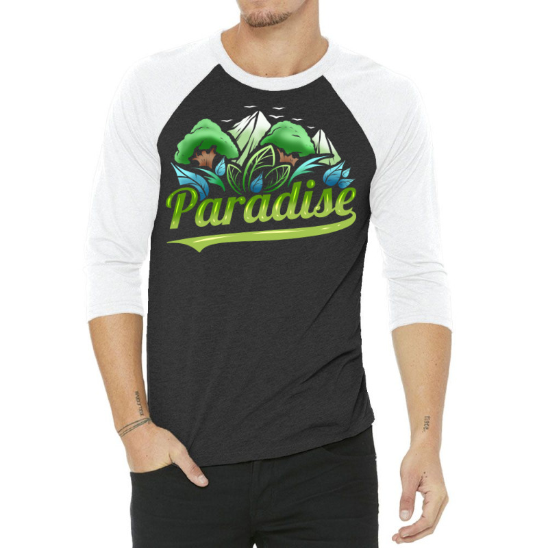 Paradise With Trees And Mountains For Earth Day St 3/4 Sleeve Shirt | Artistshot