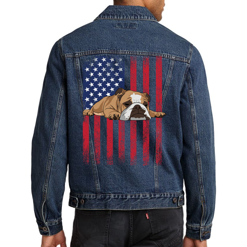 English Bulldog English Bulldog Usa Flag Hippie Men Denim Jacket | Artistshot