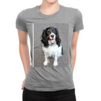 English Springer Spaniel Black White Tan Sitting H Ladies Fitted T-shirt | Artistshot