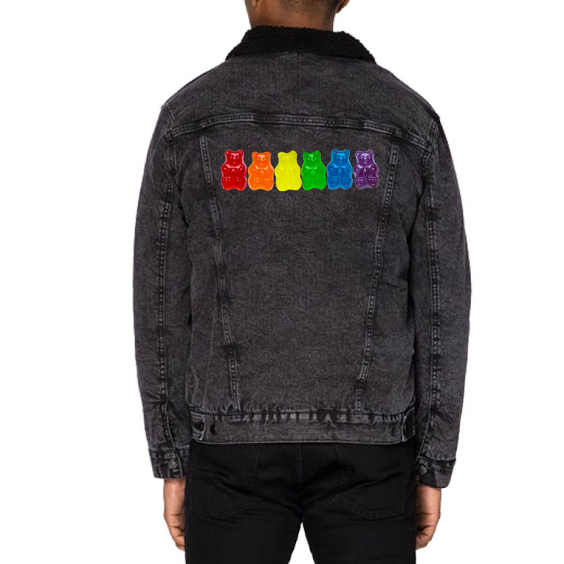 Rainbow Of Gummi Deliciousness Unisex Sherpa-Lined Denim Jacket by znaidiativot | Artistshot