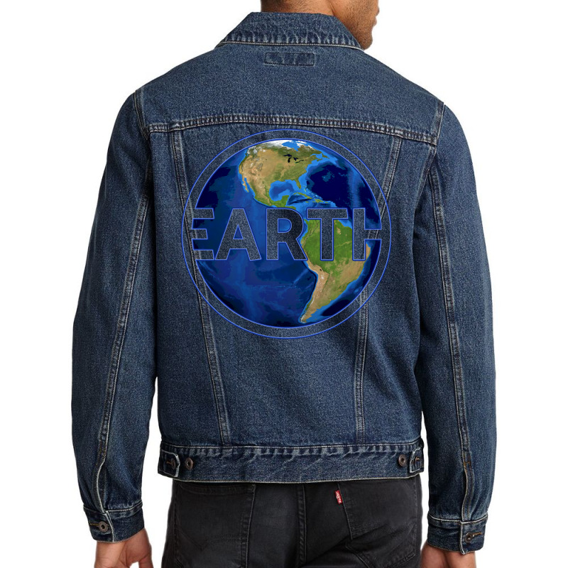 Planet Earth With America Gift Space Idea Aestheti Men Denim Jacket | Artistshot