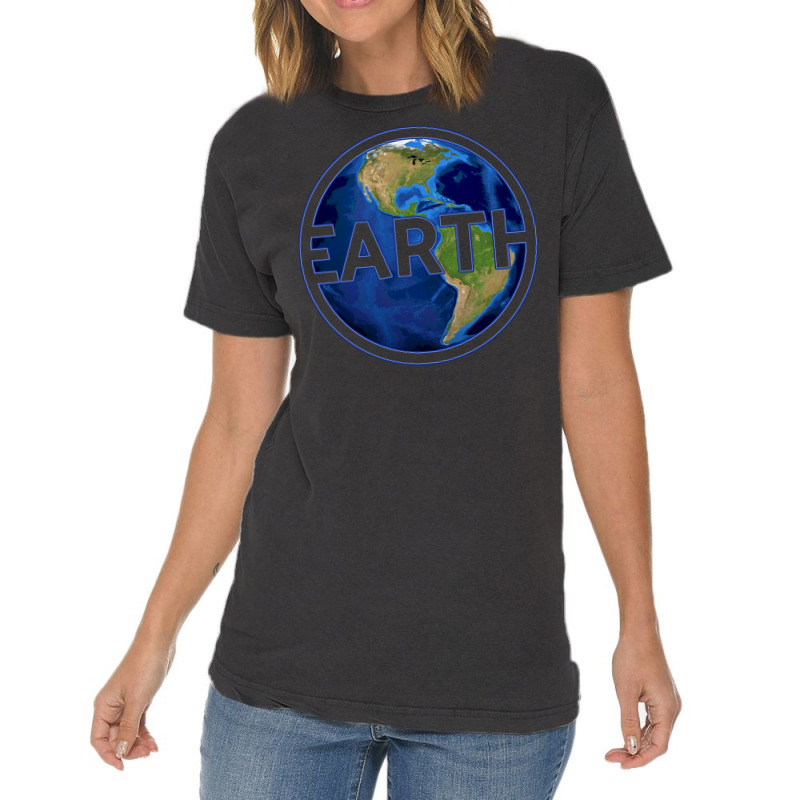 Planet Earth With America Gift Space Idea Aestheti Vintage T-shirt | Artistshot