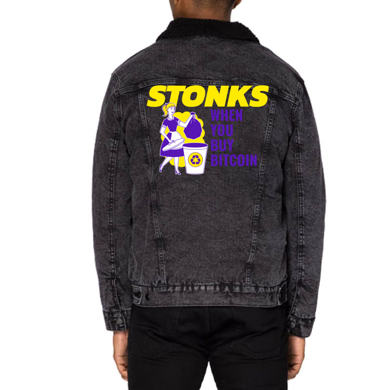 Stonks When You Buy Bitcoin Travel Unisex Sherpa-Lined Denim Jacket by efrancikag | Artistshot