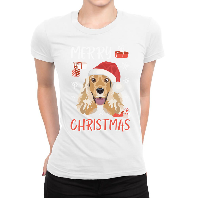 English Cocker Spaniel Christmas Red Ladies Fitted T-Shirt by gcwalizatty1 | Artistshot