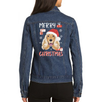 English Cocker Spaniel Christmas Red Ladies Denim Jacket | Artistshot