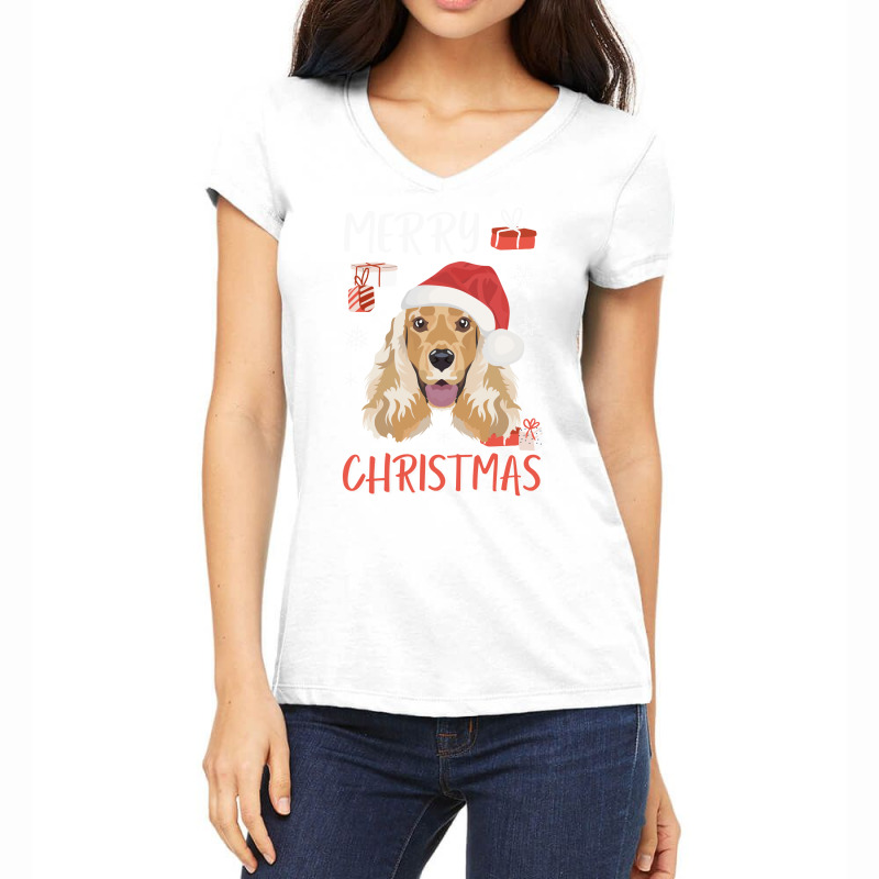 English Cocker Spaniel Christmas Red Women's V-Neck T-Shirt by gcwalizatty1 | Artistshot