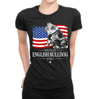 English Bulldog Dad American Flag Patriotic Dog Tu Ladies Fitted T-shirt | Artistshot