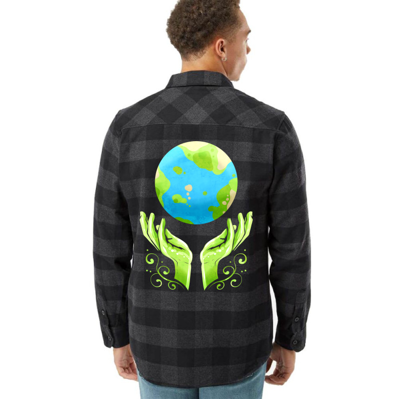 Two Hands Holding The Earth For Earth Day Travel Flannel Shirt by kosicnarwarw | Artistshot