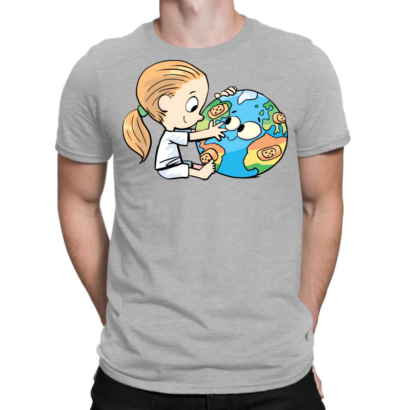 Little Girl Cares For The Injured Planet Earth Mus T-Shirt by pawnrakhlefb | Artistshot