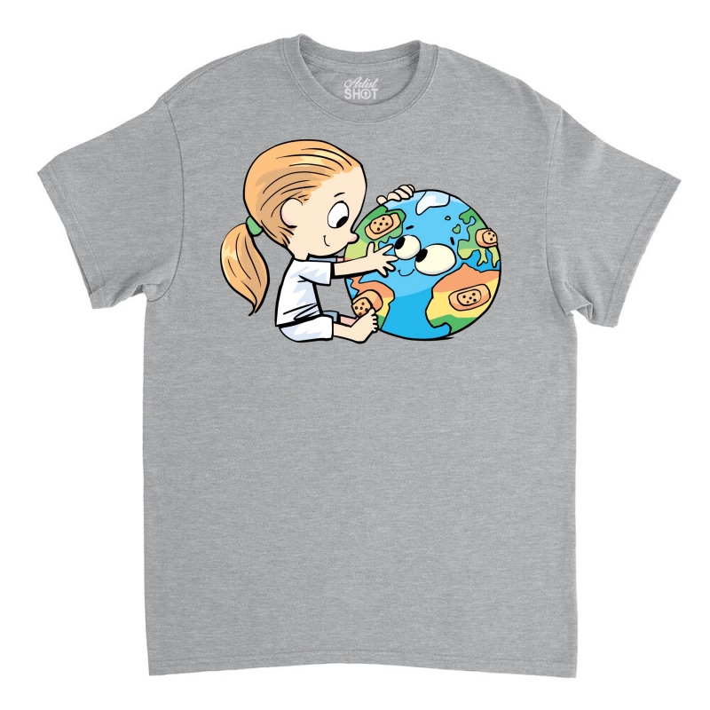 Little Girl Cares For The Injured Planet Earth Mus Classic T-shirt by pawnrakhlefb | Artistshot