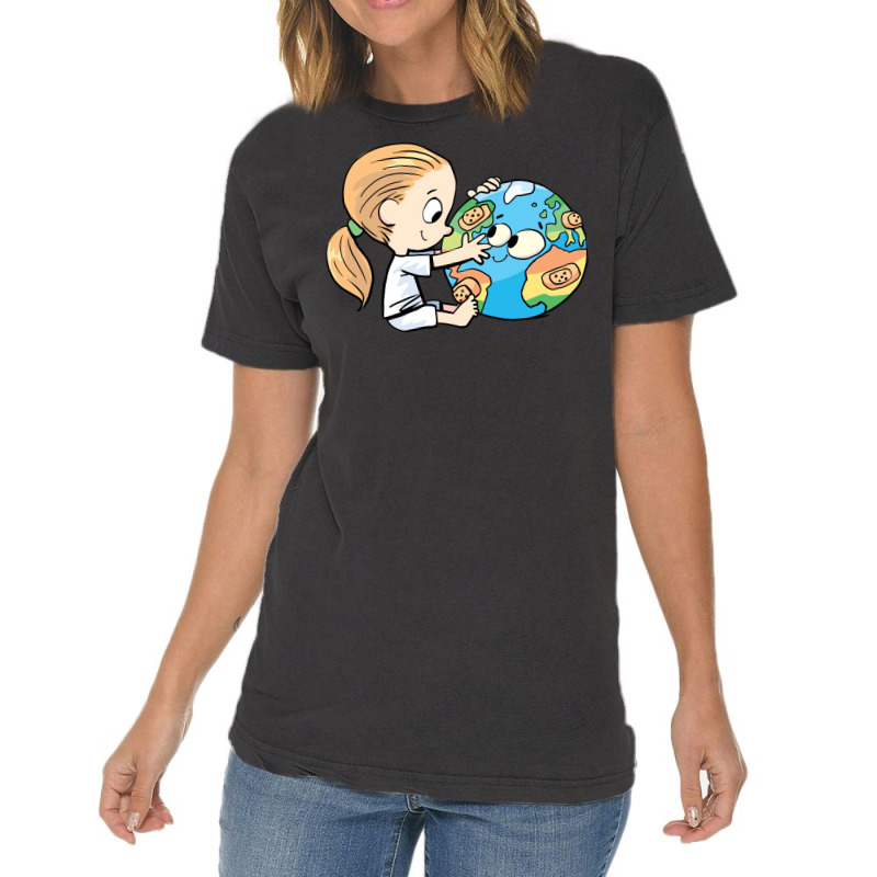 Little Girl Cares For The Injured Planet Earth Mus Vintage T-Shirt by pawnrakhlefb | Artistshot