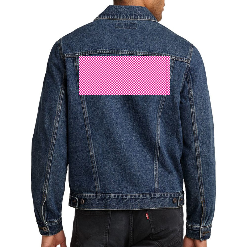 Pink Check Small Squares Pattern Men Denim Jacket by American choice | Artistshot