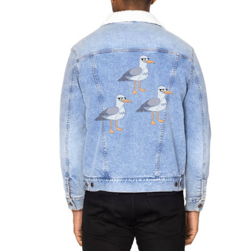 Angry Seagull Bird Bored Birds Funny Quote Unisex Sherpa-Lined Denim Jacket by houkealgdals | Artistshot