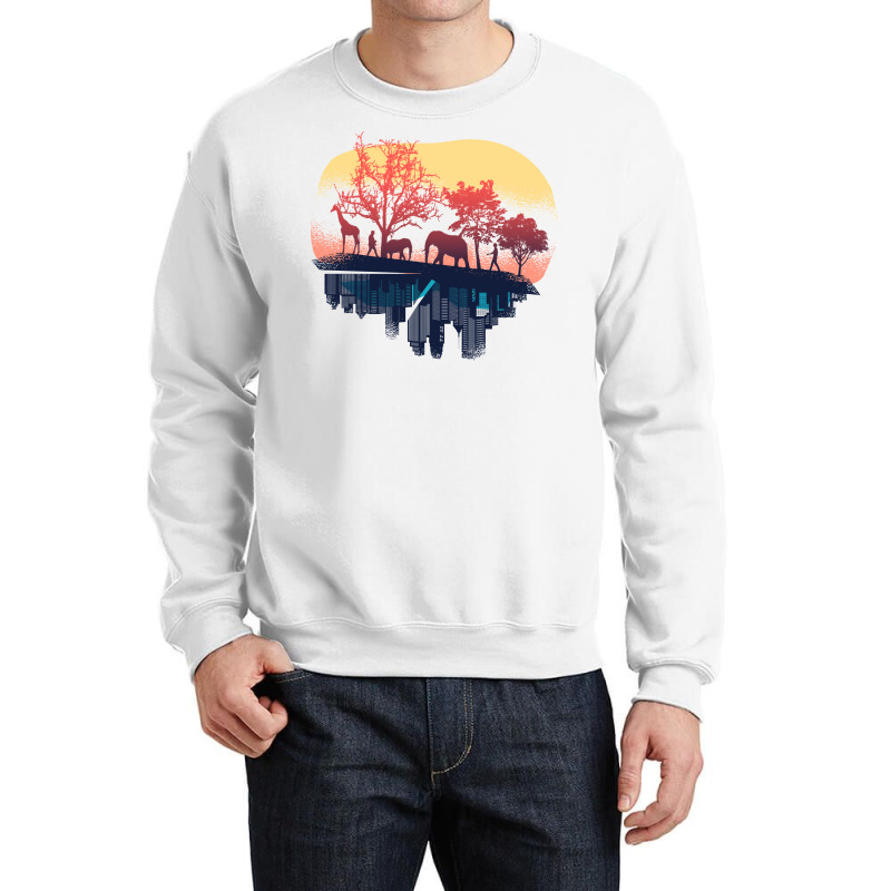 Nature And City Reflection Humor Crewneck Sweatshirt | Artistshot