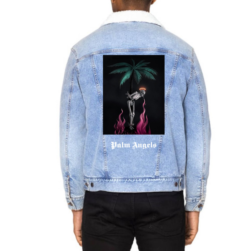 Palm Print White Skeletton Unisex Sherpa-lined Denim Jacket | Artistshot