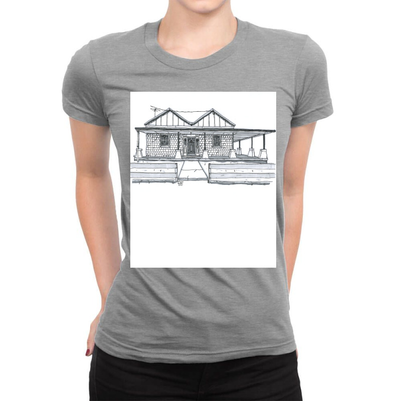 Australian Brick Homestead Old House Pen Ink Greys Ladies Fitted T-Shirt by horgmosikaru | Artistshot