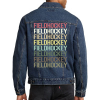 Colorful Text Field Hockey Vintage Men Denim Jacket | Artistshot