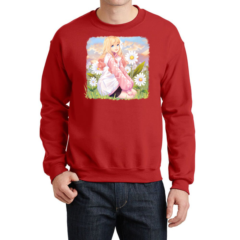 Flower Field Xi Yui Red Crewneck Sweatshirt by abataymunaevj | Artistshot