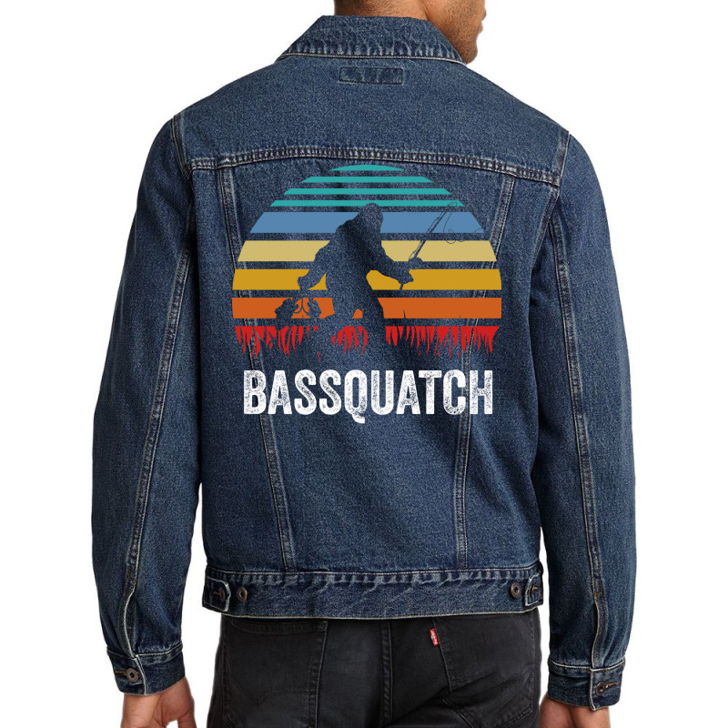 Bassquatch Bass Fishing Sasquatch Vintage Gift Red Men Denim Jacket | Artistshot