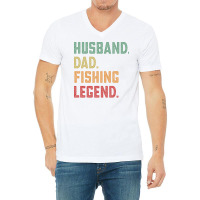 Husband Dad Fishing Legend Fisher 70s V-neck Tee | Artistshot