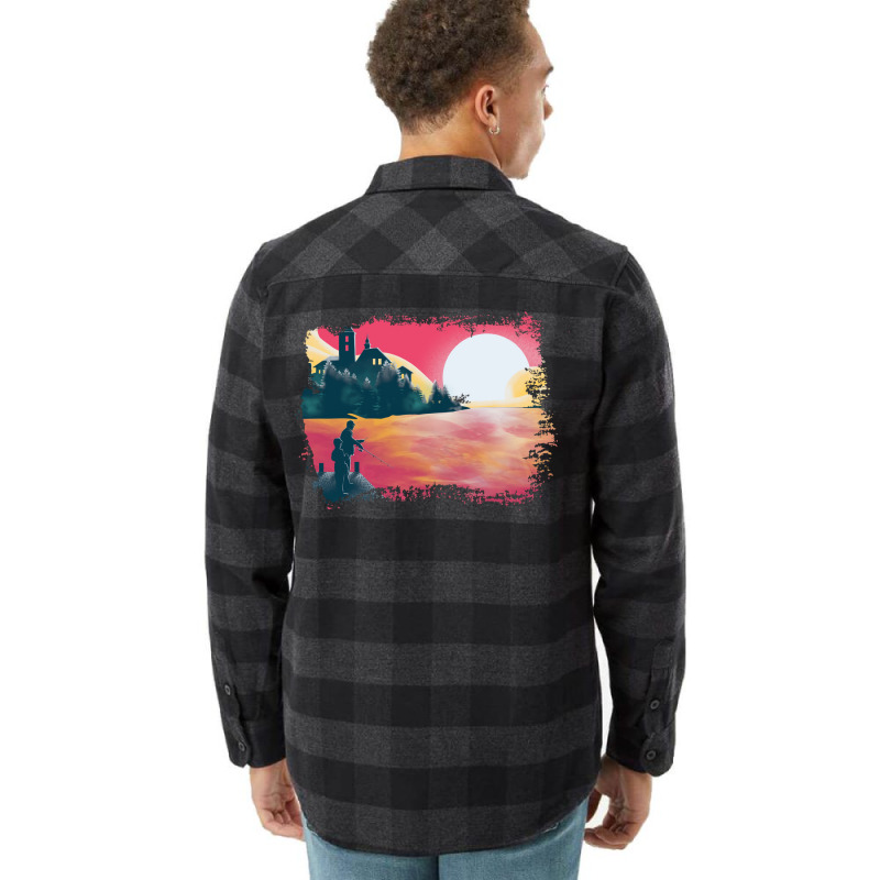 Sunset And Fishing View Landscape Blue Flannel Shirt by orriabijli6 | Artistshot