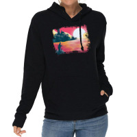 Sunset And Fishing View Landscape Blue Lightweight Hoodie | Artistshot